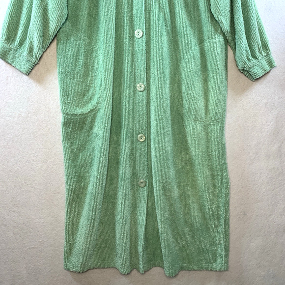 VTG Stan Herman Womens Terry Cloth Robe Sz M Petite Green Button Up House Coat - Picture 3 of 15